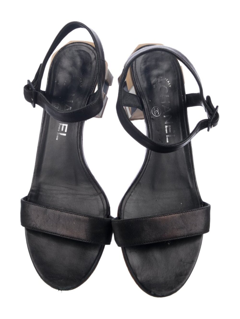 Chanel CC Logo Black Leather Slingback Sandals - Picture 3 of 5